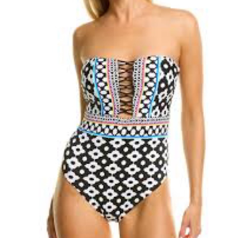 NWT Trina Turk Onyx Ikat Bandeau One Piece Swimsuit